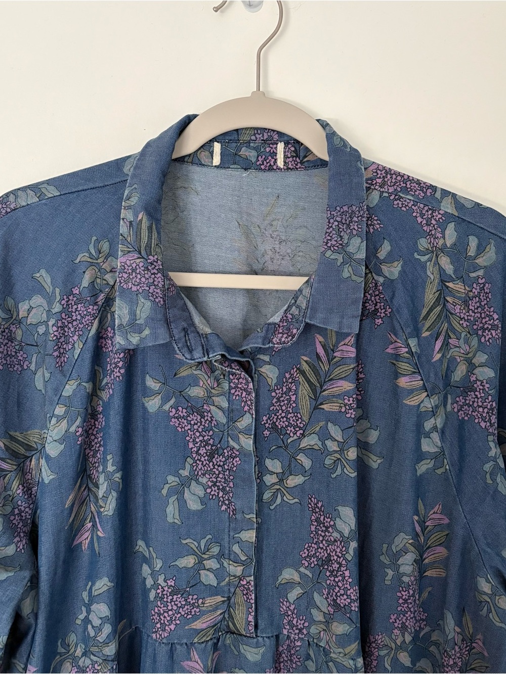 Natural Life Rebecca Tiered Midi Shirt Dress Blue Floral Lyocell Blend - XXL - Picture 3 of 12